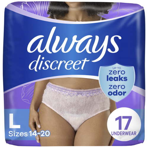 Always Discreet Adult Incontinence Underwear for Women, L, 17 CT HSA/FSA Eligible