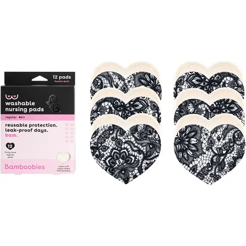 Bamboobies Women’s Nursing Pads, Reusable and Washable, Flirty Lace, Variety Pack, Leak-Proof Pads for Breastfeeding, 6 Pairs