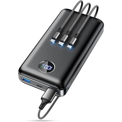 Portable Charger Power Bank - 60,000mAh Battery Pack, 22.5W Fast Charging Phone Charger with USB-C/iOS/Micro-USB Cable, Powerbank for iPhone 16 15 14 13 12 Samsung Google, Travel Camping Essentials