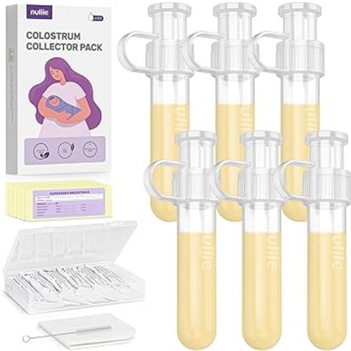 Nuliie Colostrum Collector Kit 7ml/6pcs, Leakproof, Reusable Breast Milk Collector, Heat & Freezer Resistant, BPA-Free, With Cotton Cloth Wipe, Storage Case, Cleaning Brush - Ready-to-Use for Newborns