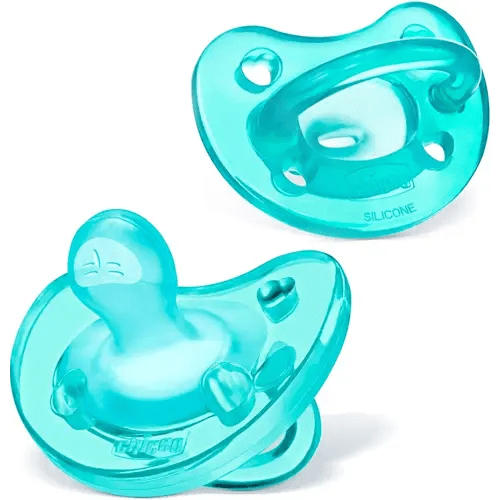 Chicco PhysioForma 100% Soft Silicone One Piece Pacifier for Babies 0-6 Months, Teal, Orthodontic Nipple, BPA-Free, 2-Count in Sterilizing Case