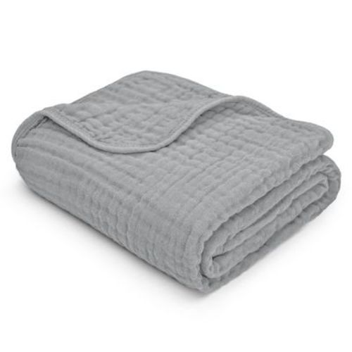 Comfy Cubs Muslin Baby Blanket - 40" x 40" 6-Layer Cotton Blankets for Newborns, Infants & Toddlers - Heather Blue
