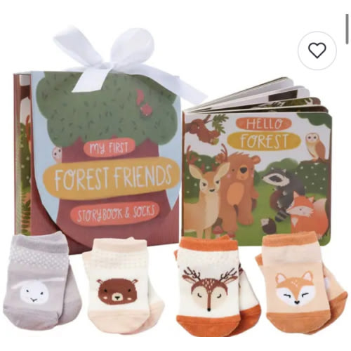 Woodland Forest Friends, 5-Piece Gift Set for Infants 0-12 Months, Includes Storybook and 4 Pairs of Animal Socks