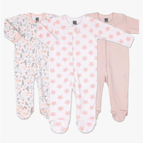 The Peanutshell Baby Sleepers for Girls Set of 3 - Soft Cotton Footed Pajamas for Newborns, Infants & Toddlers - Flower