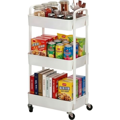 Sywhitta 3-Tier Plastic Rolling Utility Cart with Wheels for Storage,White