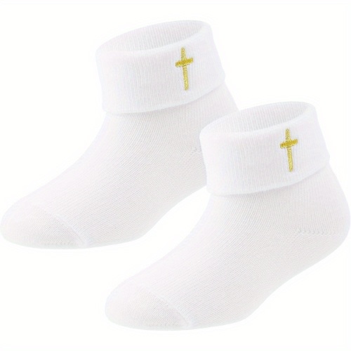 Soft & Cozy Newborn Baptism Socks - White Ankle Crew With Cross Design, Perfect For Baby Boys & Girls, Breathable Baby Socks Newborn Socks