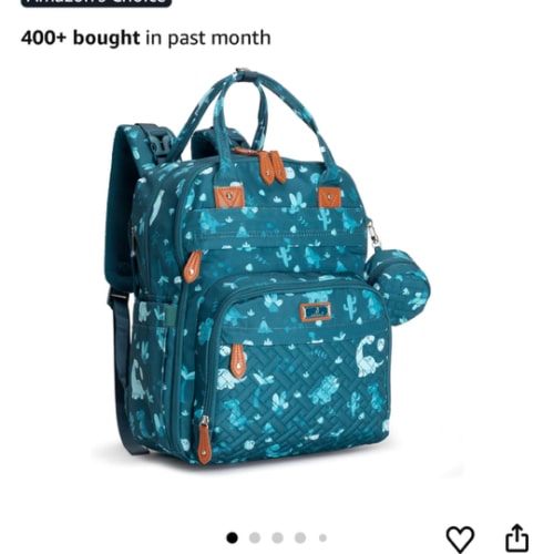 BabbleRoo Diaper Bag Backpack - Baby Essentials Travel Tote - Multi Function Water Resistant Diaper Bag, Travel Essentials Baby Bag with Changing Pad, Stroller Straps & Pacifier Case - Unisex, Dino