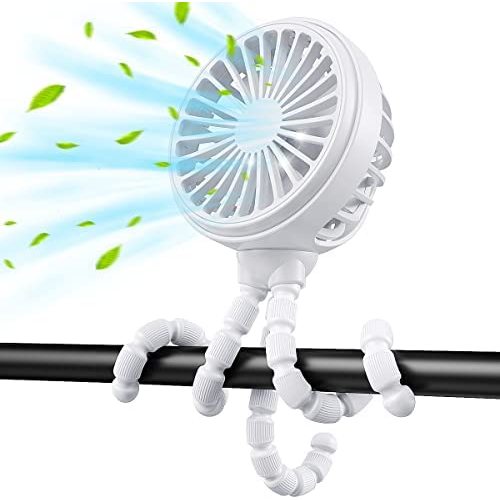 GUSGU Mini Stroller Fan Clip-on for Baby, Small Portable Fan Rechargeable and Handheld, USB Cooling Fan with 3 Adjustable Speeds and Flexible Tripod for Travel, Car Seat, Camping, and Bedroom