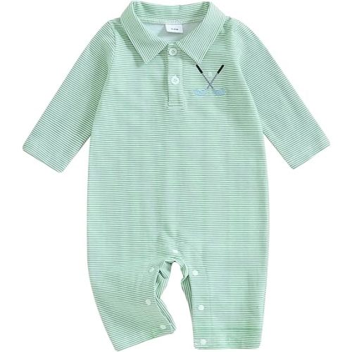 Newborn Baby Boy Golf Outfit Long Sleeve Golf Polo Romper Jumpsuit Button Lapel Jumpsuit Infant 1st Birthday Outfits