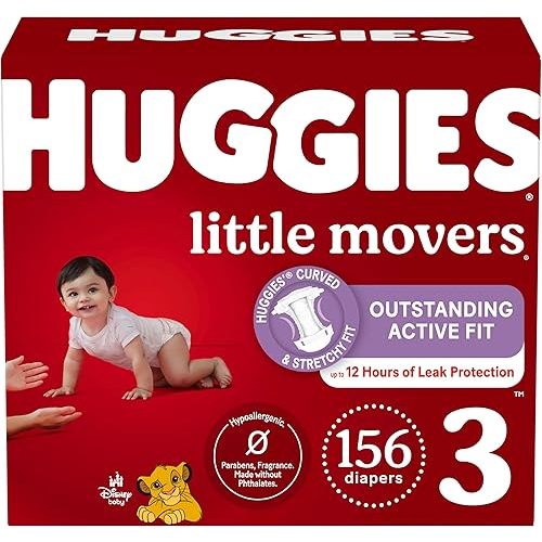 Huggies Size 3 Diapers, Little Movers Baby Diapers, Size 3 (16-28 lbs), 156 Count (6 packs of 26)