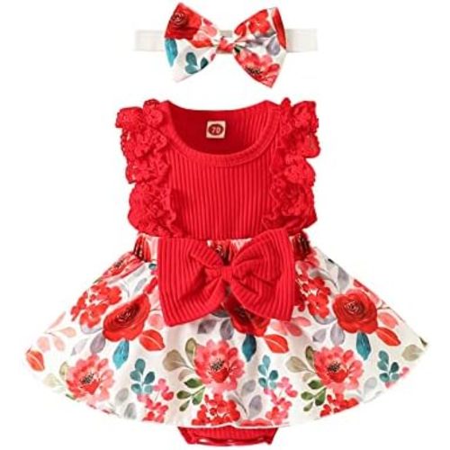 MERSARIPHY Summer Newborn Baby Girls Outfits Infant Floral Romper Dress Boho Sleeveless Ruffle Bodysuit+Headband Clothes Set