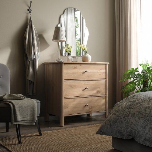 STOREMOLLA 3-drawer chest - gray-brown stained 36 5/8x19 5/8x35 7/8 "