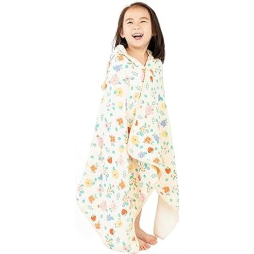 REMASS Hooded Towel Muslin Hooded Towel Made from Organic Cotton 6-Layer Cotton Bath Towel, Soft Bath Towels for Toddler Baby,Kid Towels with Hood for Girl