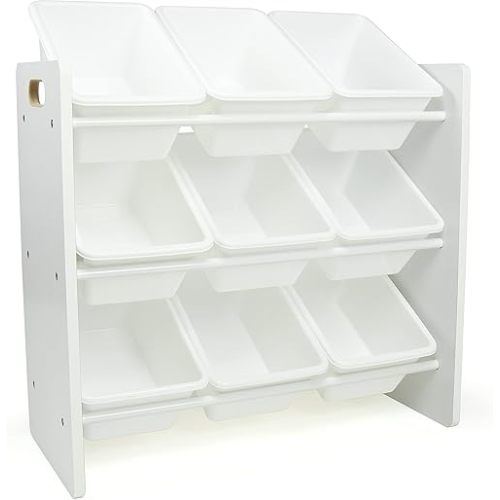 Humble Crew 9-Bin Toy Organizer – Cambridge White Plastic Bins, 3-Tier Storage Solution for Kids' Playrooms and Nurseries