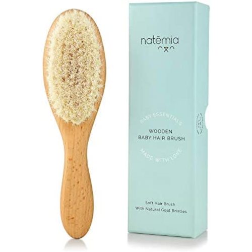 Natemia Quality Wooden Baby Hair Brush for Newborns & Toddlers | Natural Soft Bristles | Ideal for Cradle Cap | Perfect Baby Registry Gift