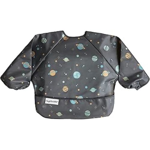 Tiny Twinkle Mess Proof Baby Bib,Waterproof Smock Baby Bib for Eating,Machine Washable Long Sleeve Bib,Baby Led Weaning,Toddler Bib,BLW Supplies(Space, Small 6-24 Months)