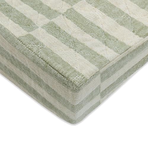 Babyletto 100% Quilted Organic Cotton Changing Pad Cover, GOTS-Certified, Fitted 360°, Ultra-Soft and Breathable Muslin - Moss Green Offset Stripe
