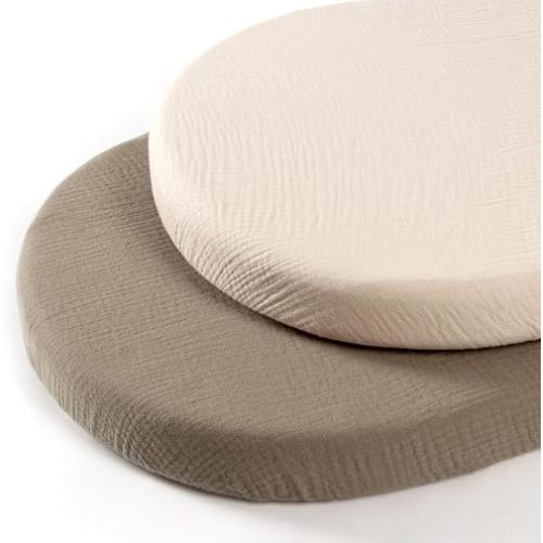 2-Pack 33x17x4 Inches Muslin Bassinet Sheets for Babies – Soft & Breathable Cotton Fitted Sheets for Oval, Rectangle, Hourglass Bassinet Mattress Pads