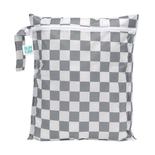 Bumkins Waterproof Wet Bag for Baby, Travel, Swim Suit, Cloth Diapers, Pump Parts, Pool, Gym Clothes, Toiletry, Strap to Stroller, Daycare, Zipper Reusable Bag, Wetdry Packing Pouch, Charcoal Check