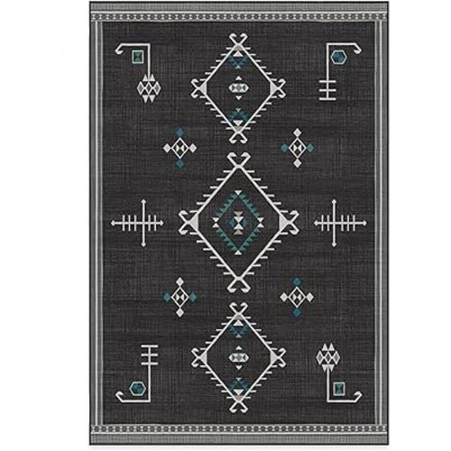 RUGGABLE Damali Washable Rug - Boho Vintage Area Rug for Living Room, Bedroom, Dining Room and Kitchen - Stain & Water Resistant, Pet & Child Friendly - Charcoal 6'x9' (Standard Pad)