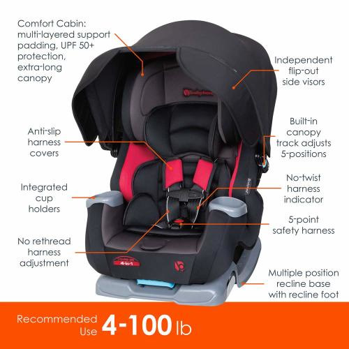 Baby Trend Cover Me 4 in 1 Convertible Car Seat w/Canopy, Scooter Black/Red