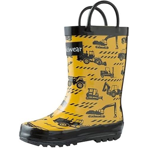 OAKI Kids Waterproof Rubber Rain Boots with Easy-On Handles