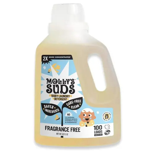 Molly's Suds Baby Liquid Laundry Detergent | Removes Formula, Poop & Spit-Up Stains | Extra Gentle for Infants, Babies, Toddlers (Fragrance Free, 100 Loads)