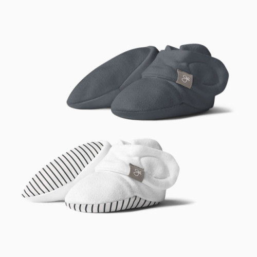 Goumi Kids Stay-On Baby Booties (2 pack) - Stripe Gray/Midnight, 0-3 Months