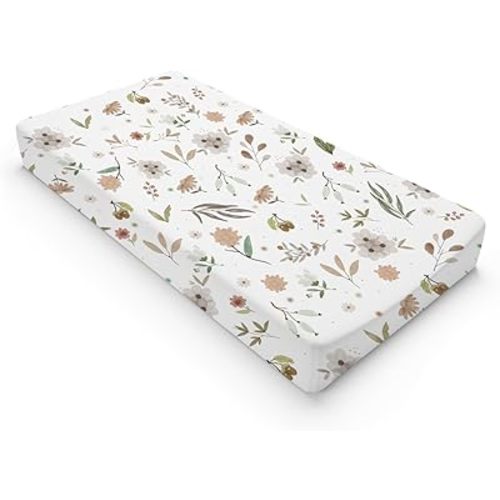 Boho Floral Changing Pad Covers for Baby Boy Girl 32''x16'' Greenery Flowers Leaves Unisex Fitted Changing Table Sheets Wild Flowers Comfort Soft Breathable Nursery Cradle & Bassinet Sheets