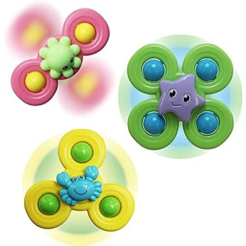 3PCS Suction Cup Spinner Toys for 1 Year Old Baby Boy,Novelty Spinning Tops Bath Toys for Toddlers Kids Age 1-3 Sensory Baby Toys Girl Boy Birthday Gift (Ocean 3PCS)
