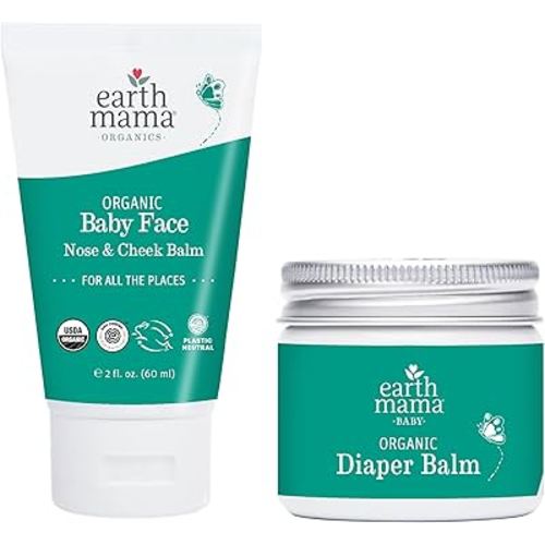 Earth Mama Top to Bottom Skin Care Bundle | Organic Diaper Balm + Baby Face Nose & Cheek Balm