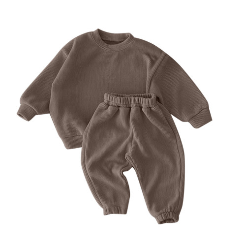 Baby Girls Boys Autumn Solid Cotton Long Sleeve Long Pants Set Outfits Clothes