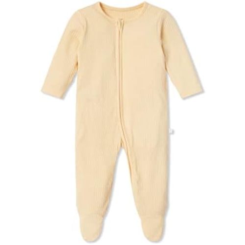 MORI Baby Ribbed Clever Pajamas with Zip and Scratch Mitts – Footed Nightwear – Viscose from Bamboo and Cotton Sleepwear