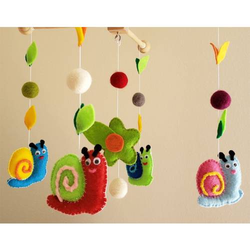 Musical Snails baby mobile multi color baby mobile Snails baby mobile nursery mobile Felt Mobile