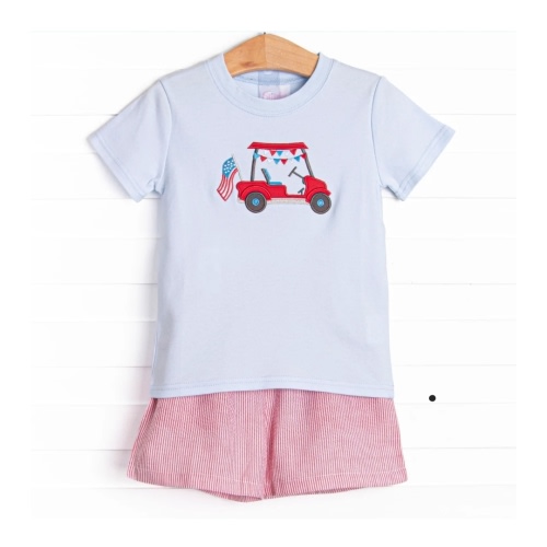 Fore Freedom Applique Short Set, Blue – Stitchy Fish
