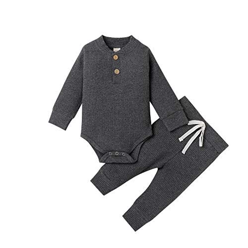 Newborn Baby Girl Boy Fall Clothes 3 6 12 18 24 Months Outfits Long Sleeve Knitted Cotton Romper & Pants Infant Winter Sets