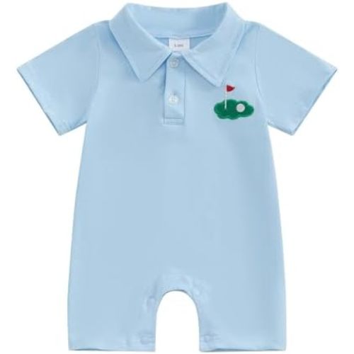 Suolongsama Baby Boy Golf Outfit Newborn Short Sleeve Short Romper Button Down Collared Jumpsuit Summer One Piece Outfits