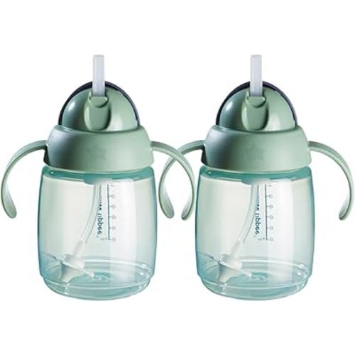 Tommee Tippee Superstar Weighted Straw Cup, 6m+, 10oz, Pack of 2 Spill-Proof Training Cup for Toddlers, Green, Leak and Shake-Proof, Easy-Hold Handles and BPA Free