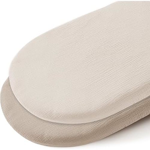 JELLYMONI 2-Pack Muslin Bassinet Sheets for Girls Boys, 100% Cotton Bassinet Mattress Sheets Soft Breathable Universal Fit for Baby Bassinets, Moses Basket, Hourglass Oval and Rectangle Mattress