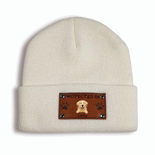 Gossby Personalized Baby Beanie Hat with Vegan Leather Patch - Custom Gift for Infant, Newborn, Baby, Toddler, Kid - 3 Sizes