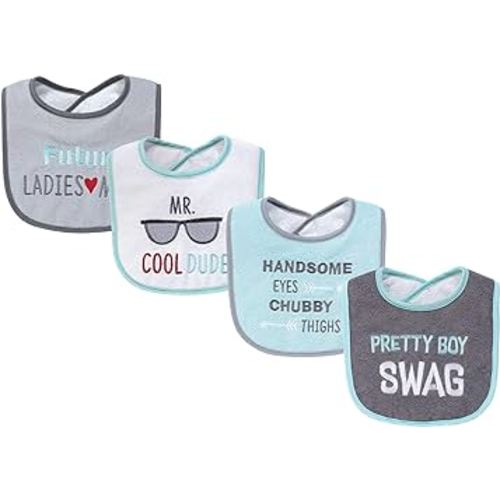 Hudson Baby Unisex Baby Cotton Terry Drooler Bibs with Fiber Filling, Pretty Boy Swag, One Size