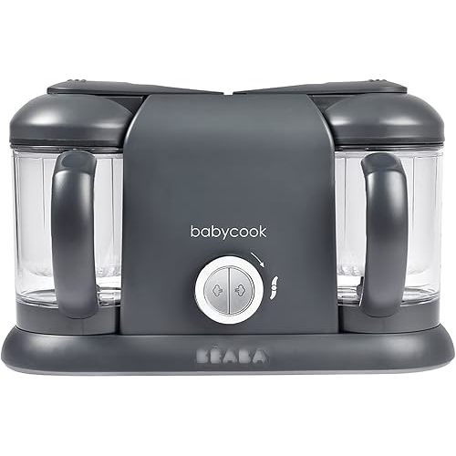 BEABA Babycook Duo 4 in 1 Baby Food Maker, Baby Food Processor, Baby Food Blender, Baby Food Steamer, Make Fresh Homemade Baby Food at Home, 9.1 Cup Capacity, Makes 54 Servings in 20 Mins, Charcoal