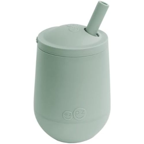 ezpz Mini Cup + Straw Training System - 100% Silicone Training Cup for Infants + Toddlers - Designed by a Pediatric Feeding Specialist - 9 Months+ (Sage)…