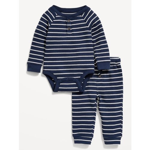 Long-Sleeve Thermal-Knit Henley Bodysuit and Pants Set for Baby
