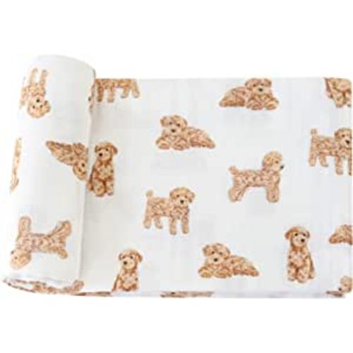 LifeTree Baby Swaddle Blankets Dog, 70% Viscose Bamboo and 30% Cotton Muslin Swaddle Blankets Boys Girls Swaddling Wrap Receiving Blanket Neutral for Newborn, Large 47" x 47", Poodle Puppy - 7.poodle Dog