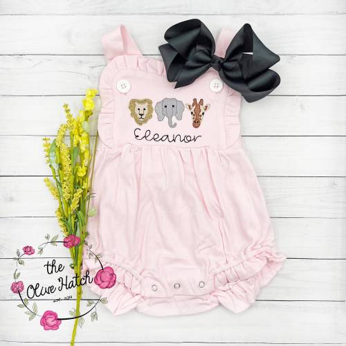 Zoo Girl Outfit / Monogrammed Girls Sunsuit / Girls Clothing / Summer Girl Outfit / Safari Outfit / Zoo Outfit / Girl Zoo Outfit Embroidery