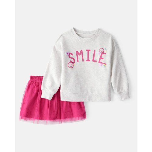 Toddler Girl Smile Long-Sleeve Top & Tulle Skirt Set - Grey/Pink - Carter's | Carter's