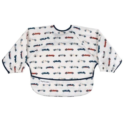 Tiny Twinkle Long Sleeve Bib for Babies & Toddlers | Waterproof Smock Bib for Eating | Machine Washable & Mess-Proof Feeding Essentials | Newborn Shower Gift (Vintage Cars, Small 6-24 Months)