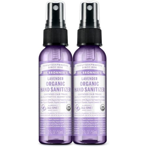 Dr. Bronner's - Organic Hand Sanitizer Spray (Lavender, 2 Ounce, 2-Pack) - Simple and Effective Formula, Cleanses & Sanitizes, No Harsh Chemicals, Moisturizes and Cleans Hands