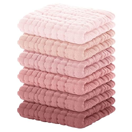 Yoofoss Muslin Baby Washcloths 100% Cotton Face Towels 6 Pack Wash Cloths for Baby 12x12in Soft and Absorbent Baby Wipes (Gradient Pink)